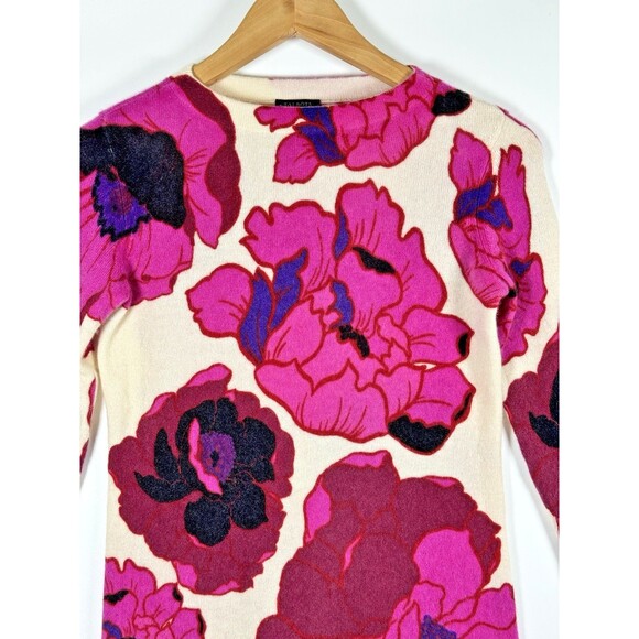 Talbots Audrey Pure Cashmere Sweater Womens Petite Pink Ivory Floral Luxe Knit - Picture 2 of 10